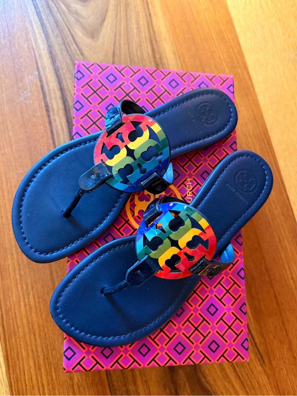 Tory Burch women’s miller printed patent leather with Rainbow Logo Medallion